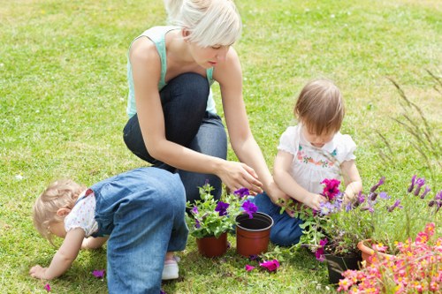 Healthy green lawn with community garden
